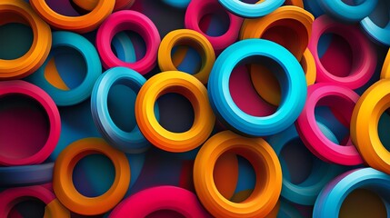 Colorful Abstract Design Featuring Layered Rings in Vibrant Shades of Blue, Pink, and Orange