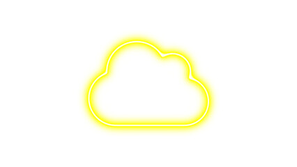 Neon symbol cloud icon yellow color glow with transparent background