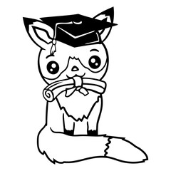 Fox High School Diploma Certificates College Hat Design Lover Art Vector Illustration Card T-Shirt Poster Sticker Graphic Print Decorative Drawing Isolated Logo Decoration Symbol Creative Cool Style
