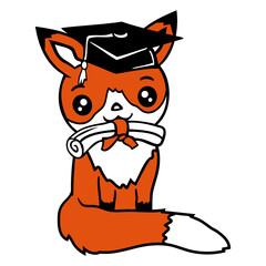 Fox High School Diploma Certificates College Hat Design Lover Art Vector Illustration Card T-Shirt Poster Sticker Graphic Print Decorative Drawing Isolated Logo Decoration Symbol Creative Cool Style
