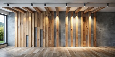Modern Room Interior Design with Wood and Concrete Wall Feature and Track Lighting