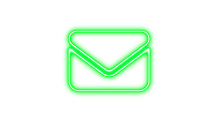 Neon symbol envelope icon green color glow with transparent background