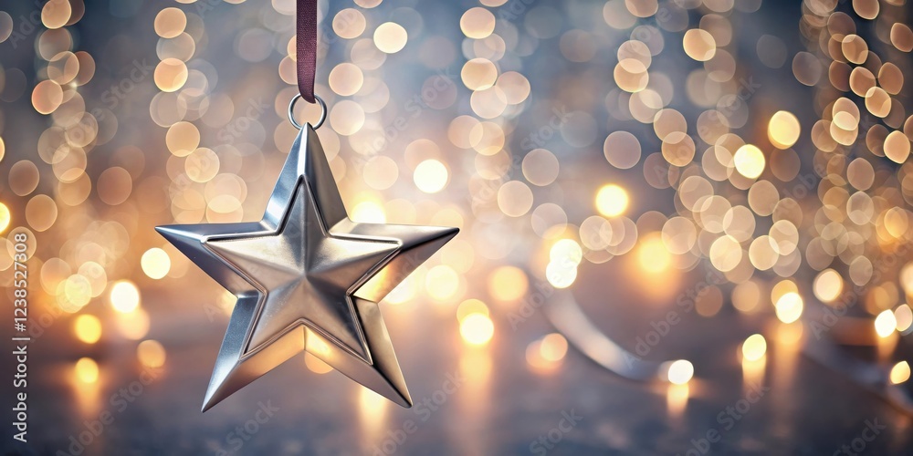 Poster a shimmering metallic star ornament hangs against a backdrop of soft, warm bokeh lights.