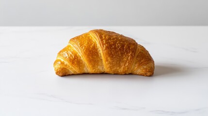 A single golden croissant placed on a white background