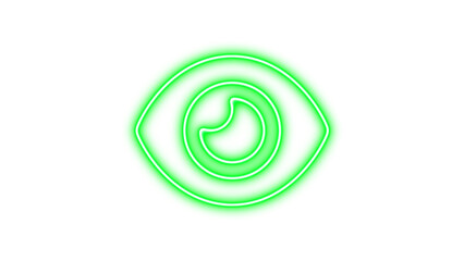 Neon symbol eye icon green color glow with transparent background