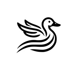 Abstract Duck Line Art: Minimalist Bird Design, Vector Graphic, Black and White Illustration, Nature Wildlife Logo