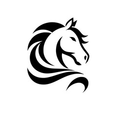 Elegant Horse Head Abstract Design: Black and White Vector Graphic, Perfect for Logo or Art Print.