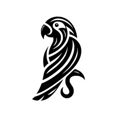 Stylized Parrot: Black and White Bird Vector Graphic. Perfect for logo, tattoo, or minimalist art print.  A sophisticated design with tribal influences.