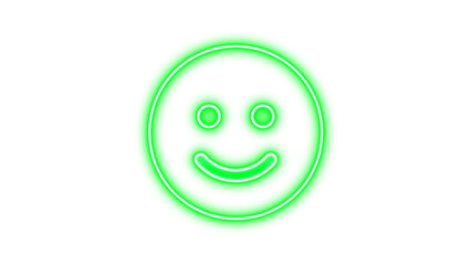 Neon symbol face smile icon green color glow with transparent background