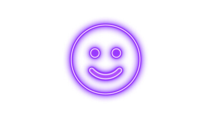 Neon symbol face smile icon purple color glow with transparent background