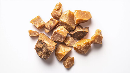 Gud or jaggery top view on white background