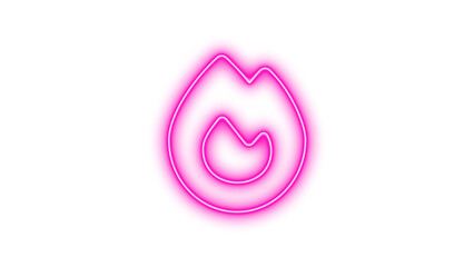 Neon symbol fire icon pink color glow with transparent background