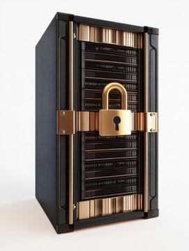 3d renderer image. Data storage with padlock. Data security concept. Isolated white background