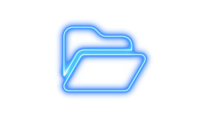 Neon symbol folder open icon blue color glow with transparent background