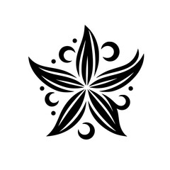Elegant Black and White Star Flower Graphic Design. Simple, Minimalist Floral Art, Perfect for Decoration or Symbolism.