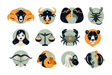 Zodiac signs constellations. Modern astrological horoscope icon set. Vector signs isolated on white background.