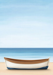 Naklejka premium Aquarell Strand Hintergründe mit maritimem Boot Motiv und Textfreiraum