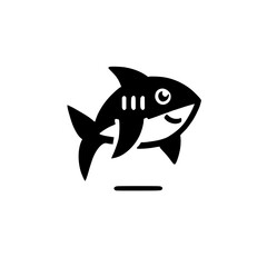 Adorable Shark Cartoon: Black and White Minimalist Vector Graphic