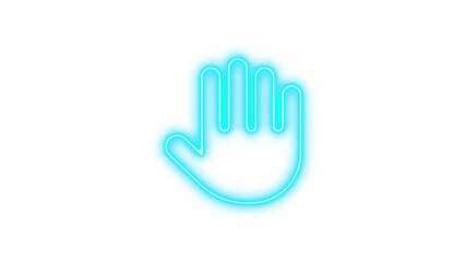 Neon symbol hand icon cyan color glow with transparent background