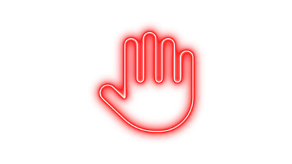 Obraz premium Neon symbol hand icon red color glow with transparent background