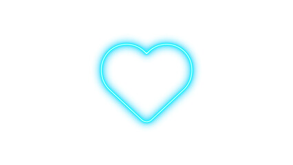 Neon symbol heart icon cyan color glow with transparent background
