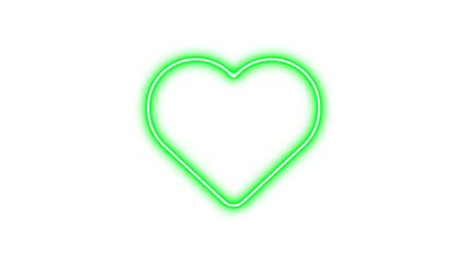 Neon symbol heart icon green color glow with transparent background