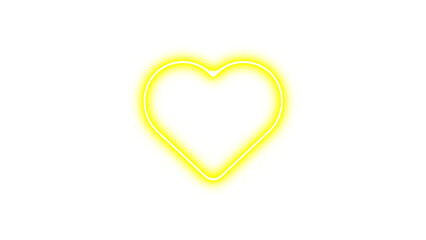 Neon symbol heart icon yellow color glow with transparent background