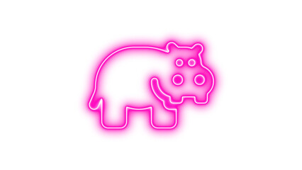 Neon symbol hippo icon pink color glow with transparent background
