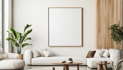 Modern Minimalist Living Room Interior Design with Blank Canvas