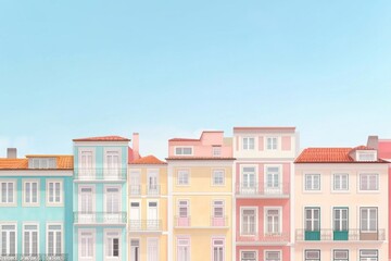 Fototapeta premium Colorful houses line the streets of Porto, Portugal under a clear blue sky