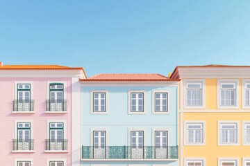 Fototapeta premium Graphic art depicting colorful houses in Porto, Portugal showcasing charming architectural styles