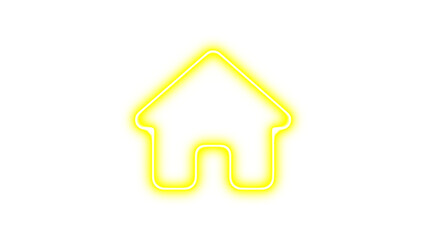 Neon symbol house icon yellow color glow with transparent background