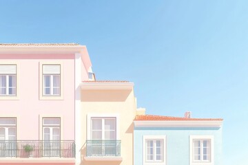Fototapeta premium Colorful house facades in Porto, Portugal under a clear blue sky