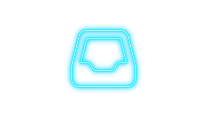 Neon symbol inbox icon cyan color glow with transparent background