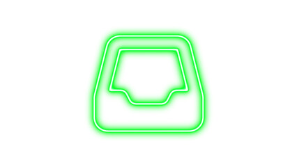 Neon symbol inbox icon green color glow with transparent background