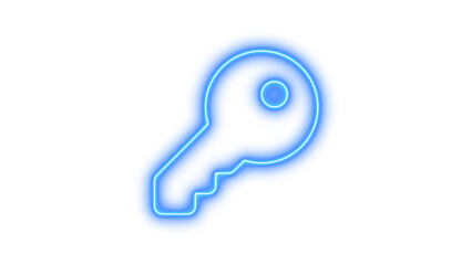Neon symbol key icon blue color glow with transparent background