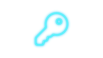 Neon symbol key icon cyan color glow with transparent background