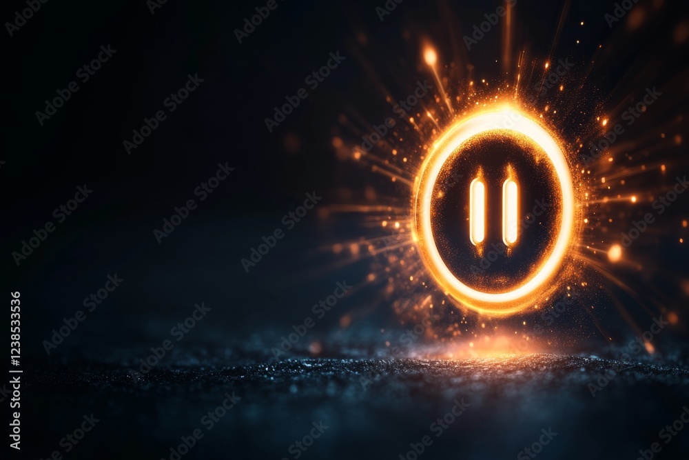 Poster a stylized flat design of a computer power symbol turning off, with a fading glow effect, set agains