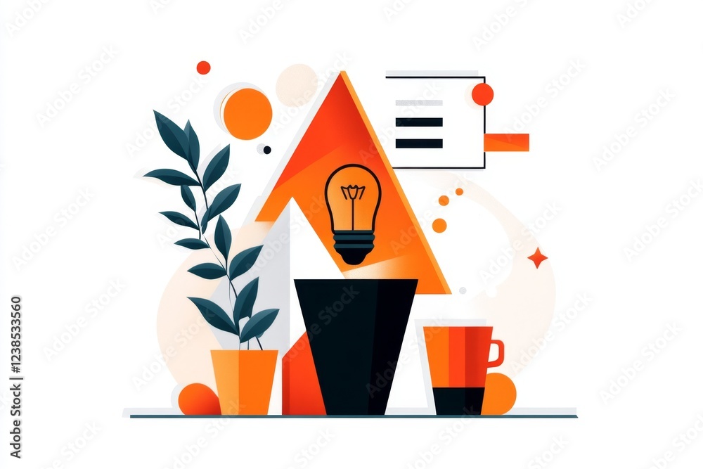 Poster a stylized flat illustration of a lightbulb replaced by a glowing energy-efficient bulb, set against