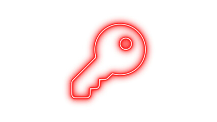 Neon symbol key icon red color glow with transparent background