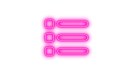 Neon symbol list icon pink color glow with transparent background