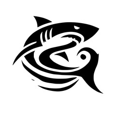Abstract Shark Predator: Black and White Ocean Wildlife Art.  A stylized graphic design of a shark hunting its prey, perfect for marine-themed projects.