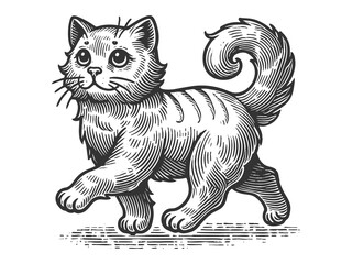 Obraz premium Walking Cat engraving sketch raster illustration
