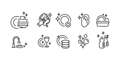 Clean dishes icon set. Thin line clean dishes, clean icon from cleaning collection. Outline vector isolated on white background. Editable clean dishes symbol can be used web and mobile