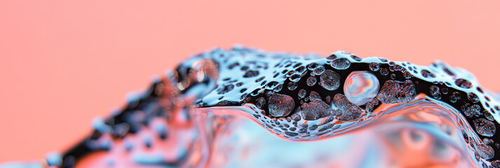 Fototapeta premium Abstract Image of Textured Metallic Substance with Bubbles on Coral Background