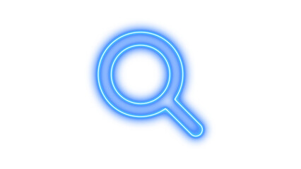 Neon symbol magnifying glass icon blue  color glow with transparent background