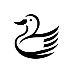 Obraz premium Elegant Duck Bird Logo: Minimalist Black and White Vector Icon Design