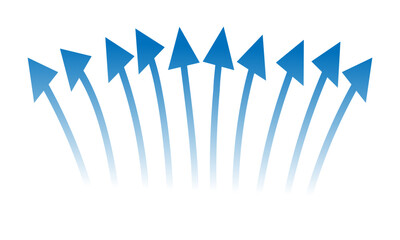Air flow. Set of blue arrow showing air or wind flow. Wind direction arrows. Blue cold fresh stream from the conditioner. Vector illustration isolated on white background.eps10