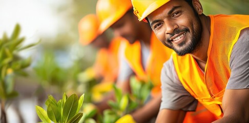Climate action concept. A dedicated worker planting trees to promote environmental sustainability.