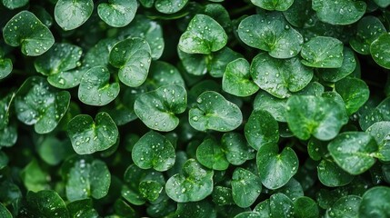 Obraz premium Fresh green leaves with water droplets, a natural closeup of plant life